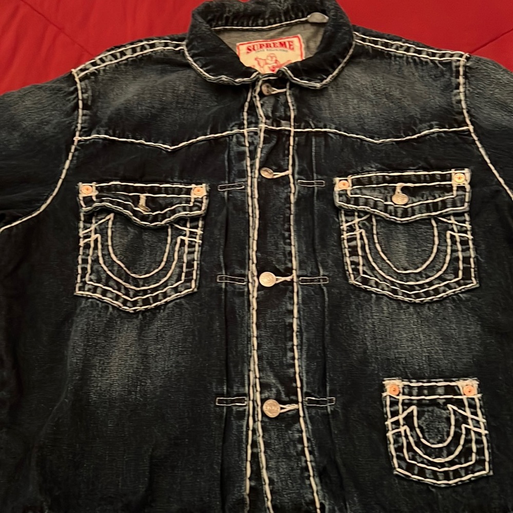 True religion by supreme jean jacket denim blue Size large